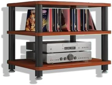 Heavy Duty Audio Rack Tower - 3-Tier Amplifier Stand for HiFi Speakers & Media Components - Durable Console Organizer for Home Theater Setup - Teak Finish