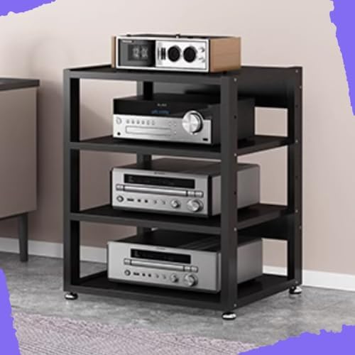 Heavy Duty Audio Rack - 4 Tier AV Media Stand for Amplifiers, Stereo Receivers & Record Players, Durable Storage Solution for Audio Equipment, Black, 50x40x69.5CM