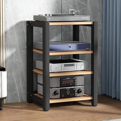 AV Component Audio Equipment Rack Cabinet, Durable Stereo Media Stand Tower with Non-Slip Foot Pads & Vertical Printer Holder for Home Theater & Media Storage