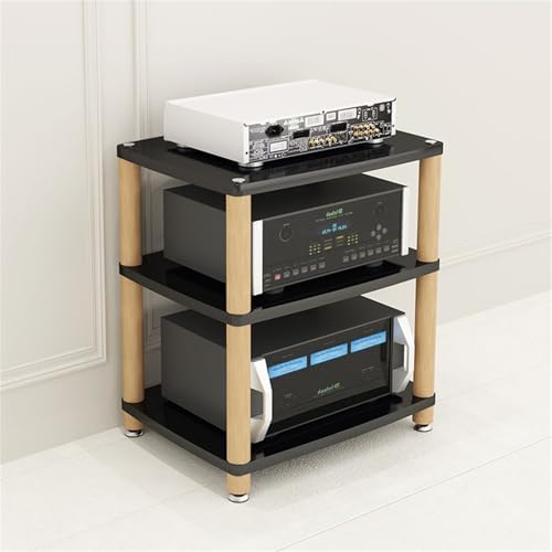 3-Tier AV Media Stand - Adjustable Record Player & DVD/CD Rack, Space-Saving Entertainment Storage Tower, Wooden Stereo Console Shelf for Home Theater