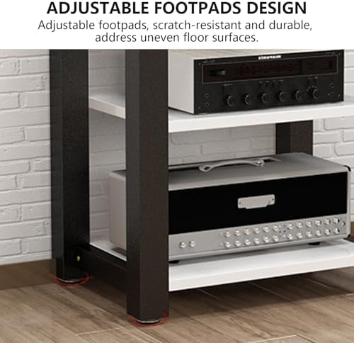 Adjustable 3-Tier Stereo Rack, AV Media Stand for Audio Equipment, Reinforced Steel with Adjustable Shelves & Footpads, Home Theater Furniture (Black, 60x51x60cm)