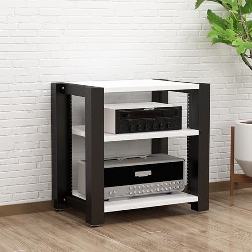 3-Tier AV Media Stand, Adjustable Audio Equipment Rack with Reinforced Steel, Home Theater Stereo Racks and Stands, 60x51x60cm, Sturdy Shelves, Adjustable Footpads, Black