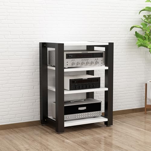 Adjustable 3-Tier Stereo Rack & AV Media Stand, Reinforced Steel Audio Equipment Shelf with Footpads, Ideal for Home Theater & Entertainment Center (Black, 60x51x60cm)