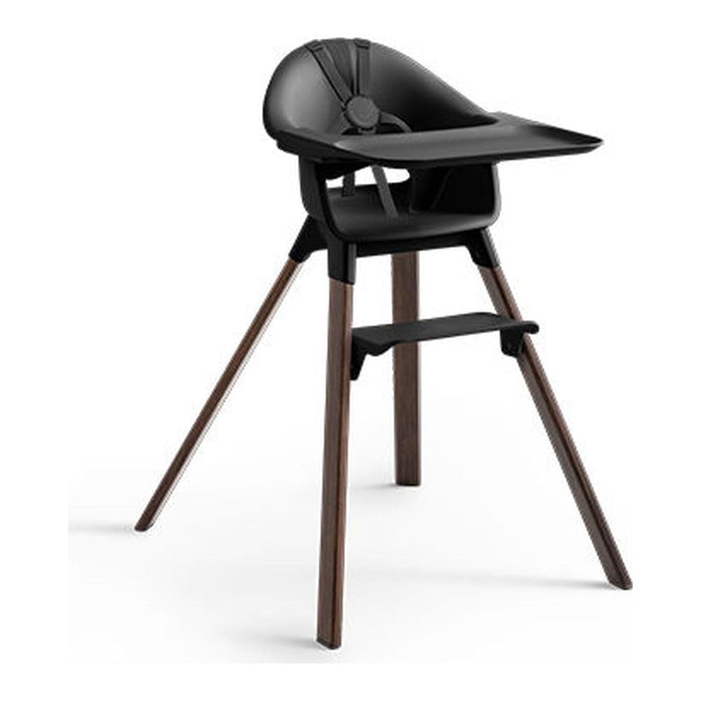 Stokke Clikk High Chair, Black/Warm Brown - All-in-One High Chair with Tray + Harness - Light, Durable & Travel Friendly - Ergonomic with Adjustable Features - Best for 6-36 Months or Up to 33 lbs