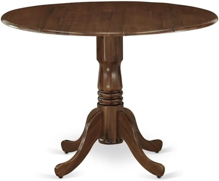 East West Furniture DLSI3-AWA-04 3 Piece Dining Set Contains a Round Kitchen Table with Dropleaf and 2 Upholstered Parson Chairs, 42x42 Inch, Antique Walnut