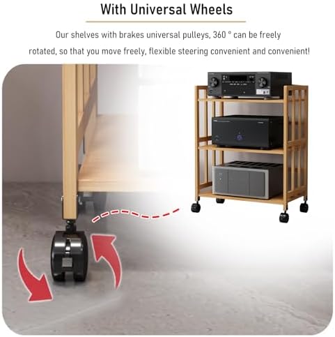 Modern 4-Tier Rolling Hi-Fi Stereo Stand for Audio Equipment Media Devices & Home Theater - Sturdy Stylish Storage Solution with Wheels
