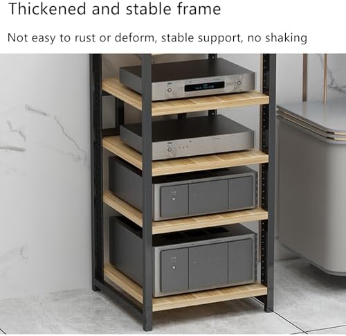 Black Stereo Rack and Stand, HiFi Audio Rack Cabinet, AV Media Stand, Media Rack for Home Theater, Durable Audio-Video Shelving, Stylish Stereo Cabinet.