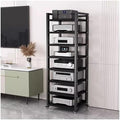 Height-Adjustable HiFi Stand with Wheels - Open Audio Equipment Rack 4-7 Tier Heavy Duty Media Storage Cabinet for DVDs and Hi-Fi Systems-Black-#2-8 tier-60cm Wide