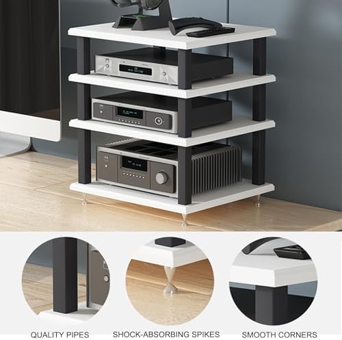Modern Audio Rack Stand - Open Storage Media Cabinet for Stereo, CD Player & AV Equipment - Floor-Standing Tower with Anti-Slip Pads - Teak Finish (40x35x35CM) - Stylish Home Furniture