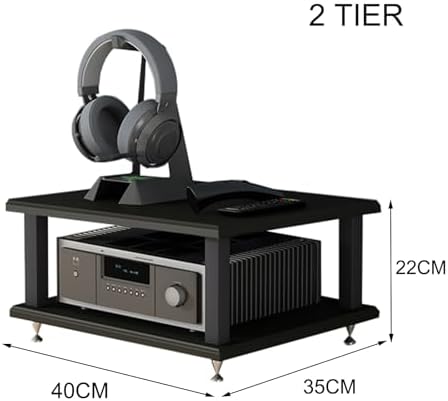 Stylish Modern Audio Rack Stand - Open Storage Media Cabinet for Stereo, CD Player & AV Equipment - Floor-Standing Tower with Adjustable Foot Pads - Teak Finish (40x35x35CM)