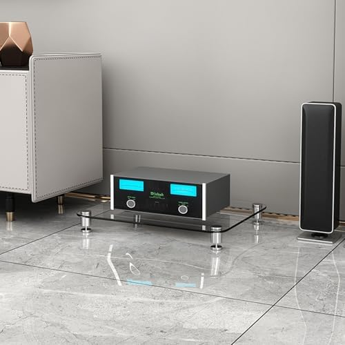 Corner AV Rack Stand - Small Media Cabinet for Stereo & Audio Equipment - Adjustable Audio-Video Shelving, Compact AV Media Cabinet for Home Theater & Living Room
