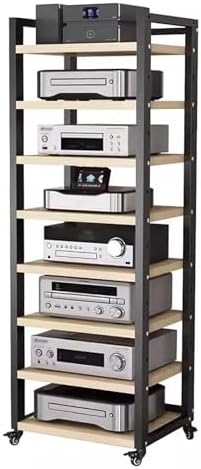 Height-Adjustable HiFi Stand with Wheels - Open Audio Equipment Rack 4-7 Tier Heavy Duty Media Storage Cabinet for DVDs and Hi-Fi Systems-Black-#1-8 tier-60cm Wide
