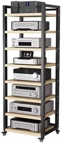 Height-Adjustable HiFi Stand with Wheels - Open Audio Equipment Rack 4-7 Tier Heavy Duty Media Storage Cabinet for DVDs and Hi-Fi Systems-Black-#1-8 tier-60cm Wide