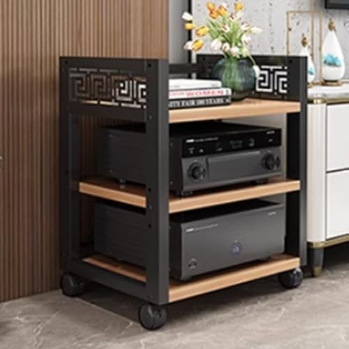 Stereo Cabinet AV Component Media Stand with Multi-Tier Shelves, Rolling Design for Easy Mobility, Adjustable Corner Shelf for Space Saving, Ideal for Audio Equipment and CD Storage