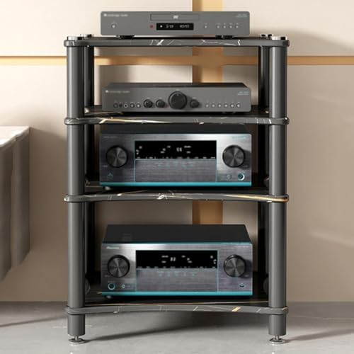 Corner Media Stand with Multiple Shelves for TV, Audio-Video Equipment Storage, Stylish Furniture for Living Room & Gaming Room Organization