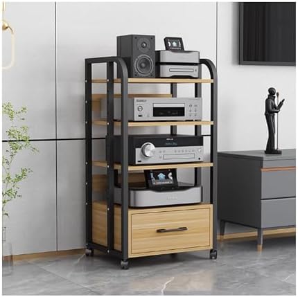 Large Av Media Stand with Storage Drawer Sturdy Audio-Video Rack for Organized Home Theater Equipment Perfect for Living Room Bedroom Or Office Use-Pomelo Wood-19.4x15.7x39.4