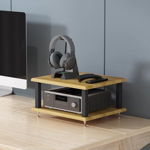 Modern Audio Rack Stand - Open Storage Cabinet for Stereo, CD Player, & AV Equipment - Floor-Standing Media Tower with Foot Pads - Teak Finish (40x35x35CM) - Home Entertainment Organizer