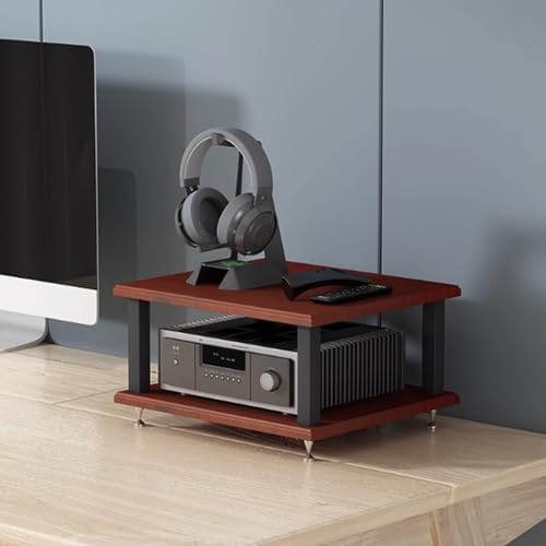 Stylish Modern Audio Rack Stand - Open Storage Media Cabinet for Stereo, CD Player & AV Equipment - Floor-Standing Tower with Adjustable Foot Pads - Teak Finish (40x35x35CM)
