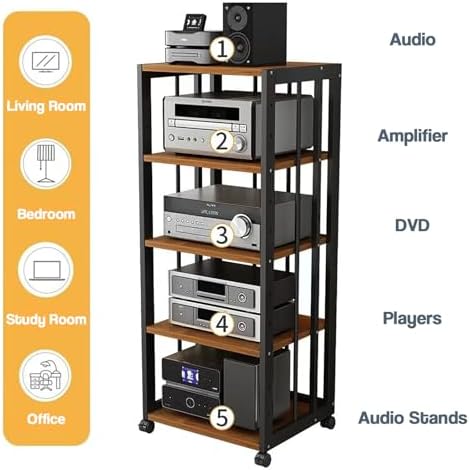 Heavy-Duty 4-Tier Rolling AV Media Stand - Adjustable Audio Rack & Sturdy Entertainment Center for Home Theater, Stereo Components, Media Storage Furniture