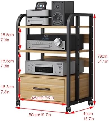 Large Av Media Stand with Storage Drawer Sturdy Audio-Video Rack for Organized Home Theater Equipment Perfect for Living Room Bedroom Or Office Use-Pomelo Wood-50x40x79cm