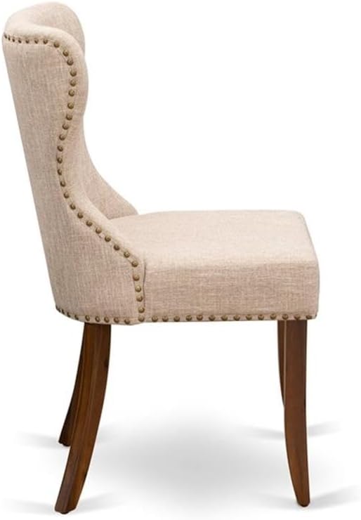 East West Furniture DLSI3-AWA-04 3 Piece Dining Set Contains a Round Kitchen Table with Dropleaf and 2 Upholstered Parson Chairs, 42x42 Inch, Antique Walnut