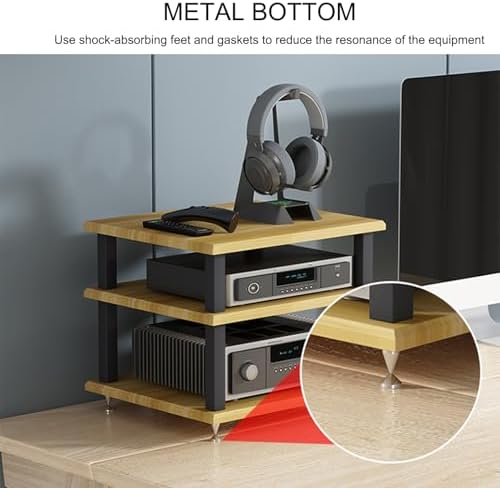 Stylish Modern Audio Rack Stand - Open Storage Media Cabinet for Stereo, CD Player & AV Equipment - Floor-Standing Tower with Adjustable Foot Pads - Teak Finish (40x35x35CM)