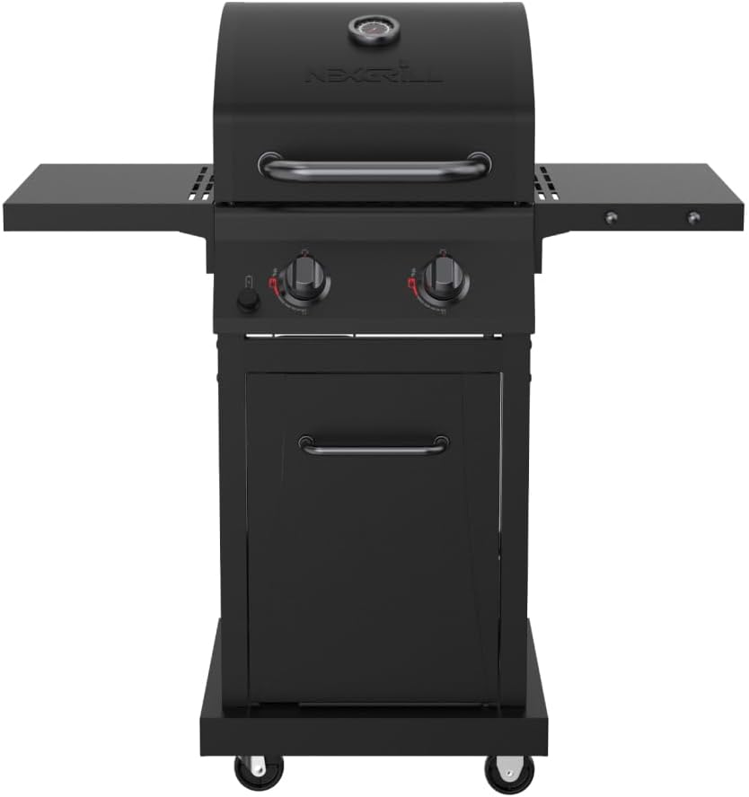Nexgrill Deluxe 2-Burner Gas Grill with 401 SQ In Grate, 28000 BTUs, Heavy Duty Steel Frame & Foldable Side Table, Propane BBQ Grill for Outdoor Cooking, Patios, Backyards and More - 720-0864RD
