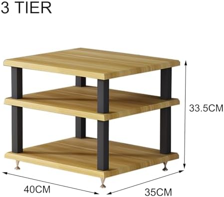 Modern Audio Rack Stand - Open Storage Media Cabinet for Stereo, CD Player & AV Equipment - Floor-Standing Tower with Adjustable Foot Pads - Stylish Teak Finish (40x35x35CM)