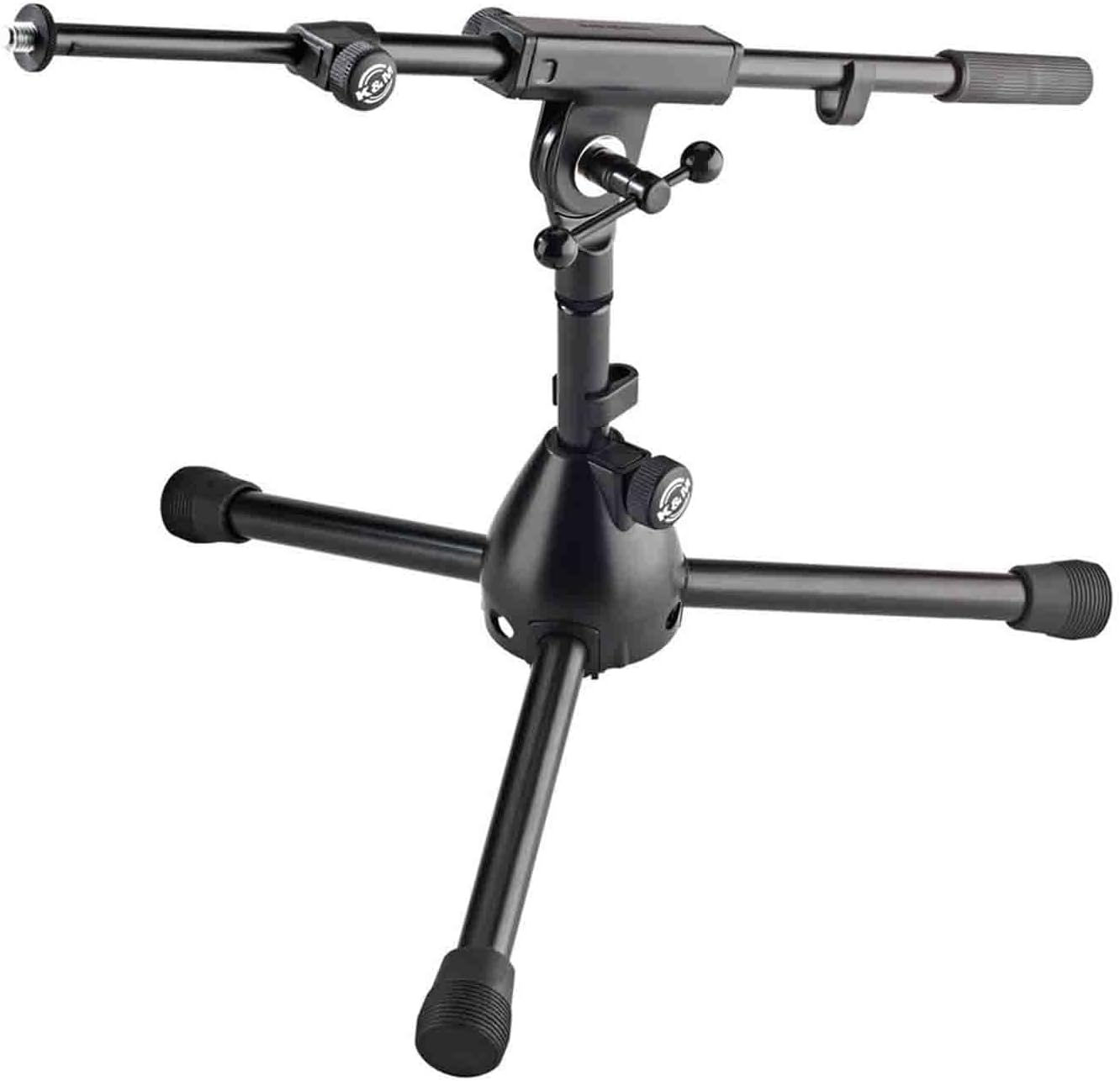 K&M - Konig & Meyer 25950.500.55 - Very Low Level Microphone Compact Stand - 2-piece Telescopic Boom Arm - Zinc Die-Cast Base - Professional Grade For All Musicians - German Made - Black
