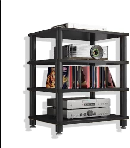 Heavy Duty 4-Tier Audio Rack Stand - Durable HiFi Speaker Tower & Amplifier Console Organizer for Home Theater & Media Components, Storage Solution, Black