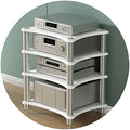 Modern White 3-Tier TV Stand with Speaker Storage - Stylish Media Console & AV Shelf for Living Room, Audio Equipment Organizer, Home Entertainment Furniture