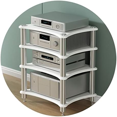 Modern White 3-Tier TV Stand with Speaker Storage - Stylish Media Console & AV Shelf for Living Room, Audio Equipment Organizer, Home Entertainment Furniture
