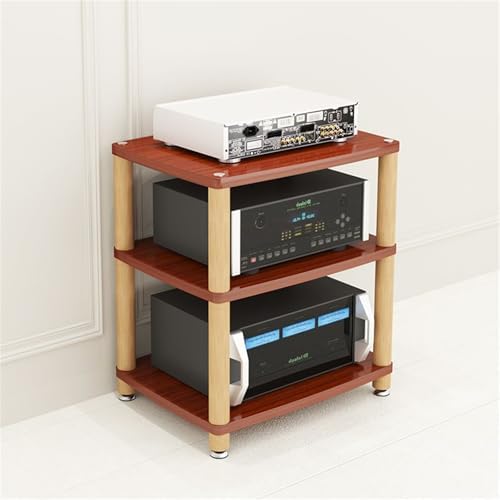3-Tier AV Media Stand - Adjustable Record Player & DVD/CD Audio Rack, Entertainment Stereo Storage Cabinet, Wooden Console Shelf, Space-Saving Design for Home Theater & Living Room