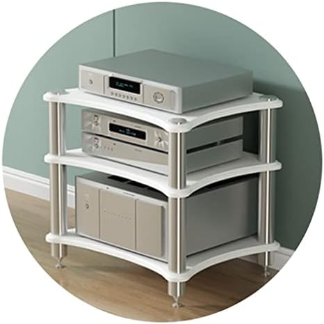 Modern White 3-Tier TV Stand with Speaker Storage - Stylish Media Console & AV Shelf for Home Entertainment, Audio Equipment Organizer, Perfect Living Room Furniture Upgrade