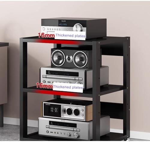 Heavy Duty AV Component Rack - 3 Tier Audio Stand for Amplifiers, Stereo Receivers & Turntables, Home Theater Media Storage, Black, 50x40x48.5CM