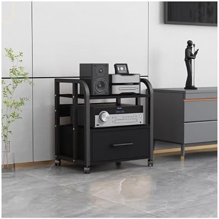 Large Av Media Stand with Storage Drawer Sturdy Audio-Video Rack for Organized Home Theater Equipment Perfect for Living Room Bedroom Or Office Use-Black-50x40x58.5cm