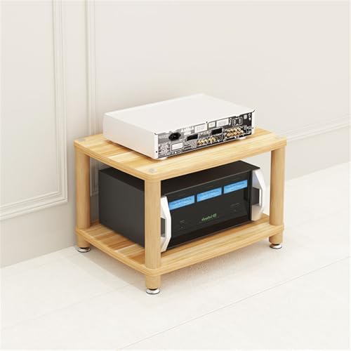 3-Tier Adjustable AV Media Stand - Wooden Record Player & DVD/CD Audio Rack Tower, Entertainment Stereo Storage Cabinet, Space-Saving Console Shelf for Home Theater