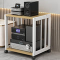 Audio Stand HiFi Rack 2 3 4 5 Tier Media Storage Cabinet with Brake Wheels, Movable Record Player, Game Equipment Console Shelf(Black+White,2 Tier)