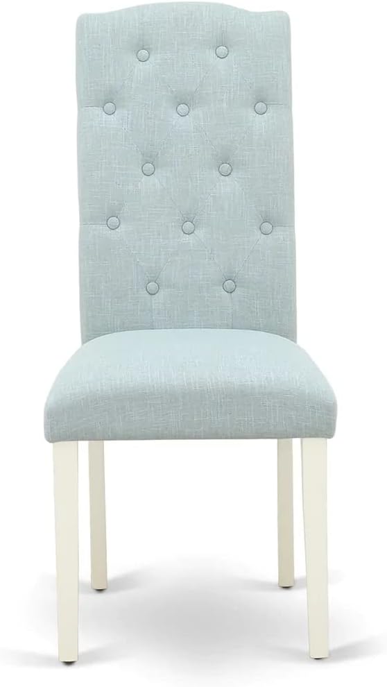 East West Furniture 1NDCE3-LWH-15 3 Piece Kitchen Table & Chairs Set Contains a Rectangle Dining Room Table with Dropleaf and 2 Baby Blue Linen Fabric Parsons Chairs, 30x48 Inch, Linen White