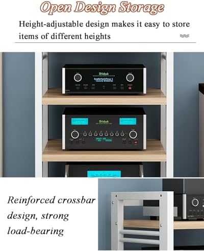 Audio Stand, 4-Tier Movable Shelving Rack with Wheels, Adjustable Open Storage for Office Equipment, Thickened Board Media Stand, Metal Frame