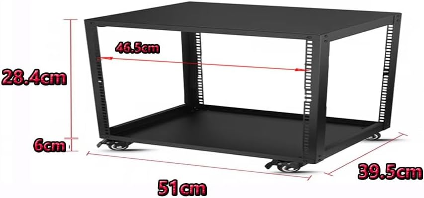 Heavy Duty Audio Rack on Wheels – Adjustable Metal Media Storage Cabinet for Home Theater & HiFi Equipment, Sturdy Console Shelf Organizer, Black, H28cm