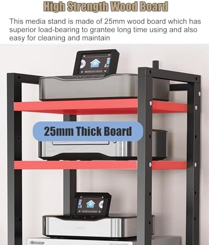 Height-Adjustable HiFi Stand with Wheels - Open Audio Equipment Rack 4-7 Tier Heavy Duty Media Storage Cabinet for DVDs and Hi-Fi Systems-Black-#1-8 tier-60cm Wide