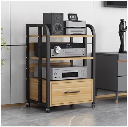 Large Av Media Stand with Storage Drawer Sturdy Audio-Video Rack for Organized Home Theater Equipment Perfect for Living Room Bedroom Or Office Use-Pomelo Wood-50x40x79cm