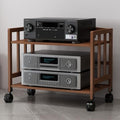 Adjustable Brown Wooden Audio Rack - 2 to 5 Tier Media Storage Stand for Home, Office & Theater - Modern Tall Stereo Cabinet with Versatile Shelves & Movable Design
