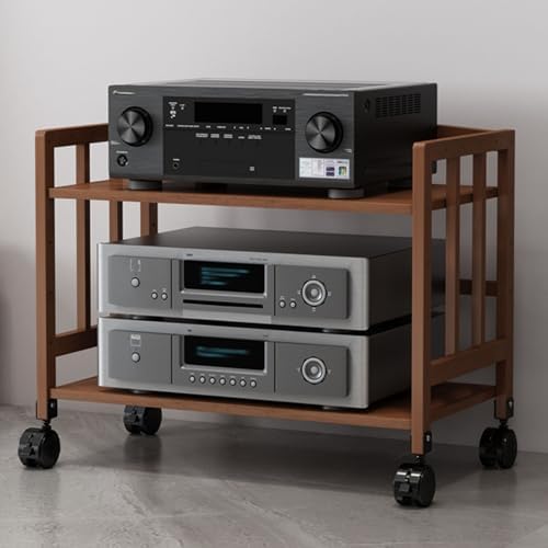 Adjustable Brown Wooden Audio Rack - 2 to 5 Tier Media Storage Stand for Home, Office & Theater - Modern Tall Stereo Cabinet with Versatile Shelves & Movable Design