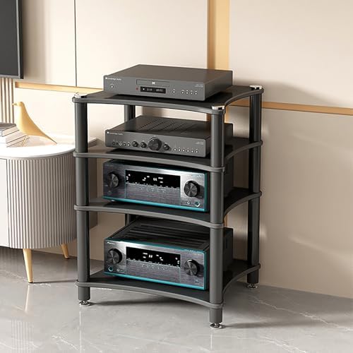 Corner Media Stand with Multiple Shelves for Audio-Video Equipment Storage - Ideal for Living Rooms, Gaming Rooms, and Entertainment Spaces
