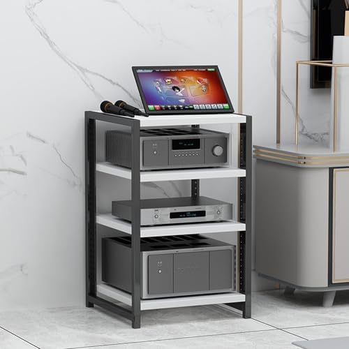 Black Stereo Rack Stand - HiFi Audio Cabinet Media Rack - AV Media Stand for Home Theater - Audio-Video Shelving Unit - Sturdy Stereo Audio Storage Solution