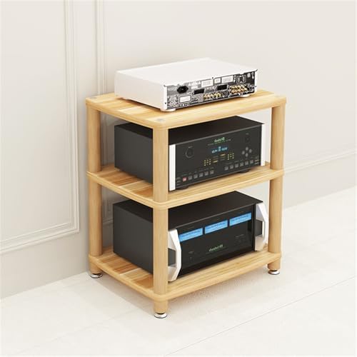 3 Tier AV Media Stand - Adjustable Record Player & DVD/CD Audio Rack Tower, Entertainment Stereo Storage Cabinet, Wooden Console Shelf, Space-Saving Audio Equipment Organizer