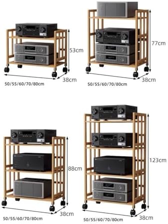 5-Tier Bamboo Audio Rack - Rolling AV Cabinet for Stereo & Media Storage - Stylish Home Theater Organizer for Audiophiles & Music Lovers - Durable & Eco-Friendly Design