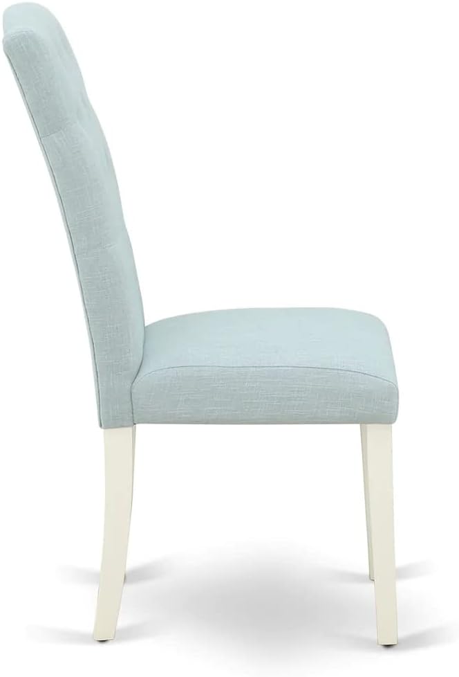 East West Furniture 1NDCE3-LWH-15 3 Piece Kitchen Table & Chairs Set Contains a Rectangle Dining Room Table with Dropleaf and 2 Baby Blue Linen Fabric Parsons Chairs, 30x48 Inch, Linen White